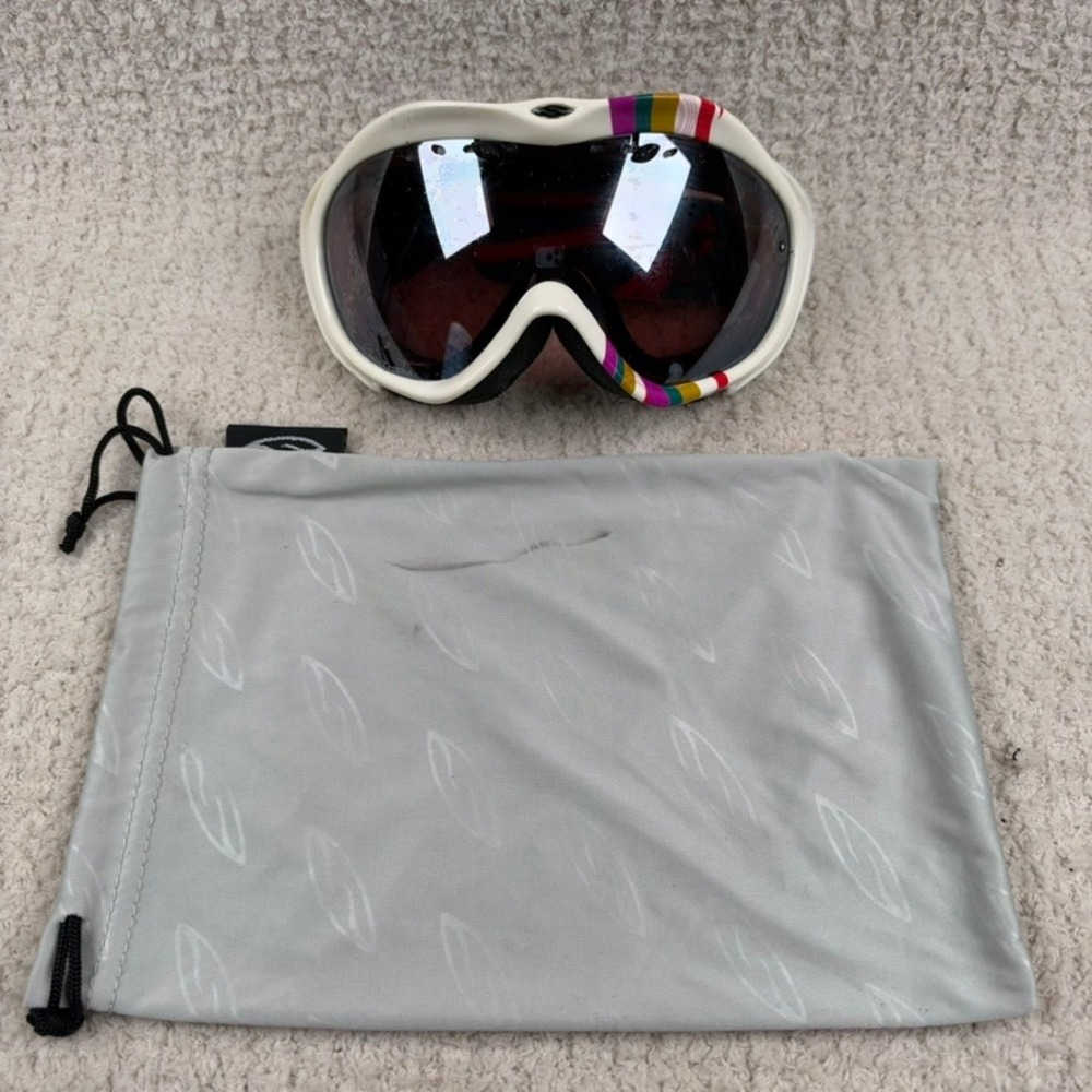 Smith Optics Ski Goggles White Frame Rainbow Multi Color Geometric Strap Bag